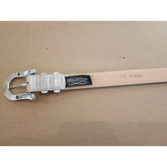 Brighton Ladies Medium 36" Long Off White Grayish Leather Embossed Silver Belt - Picture 4 of 7